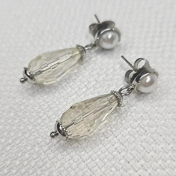 Lia Sophia Pearl Beaded Silver Drop Earrings - Picture 1 of 11